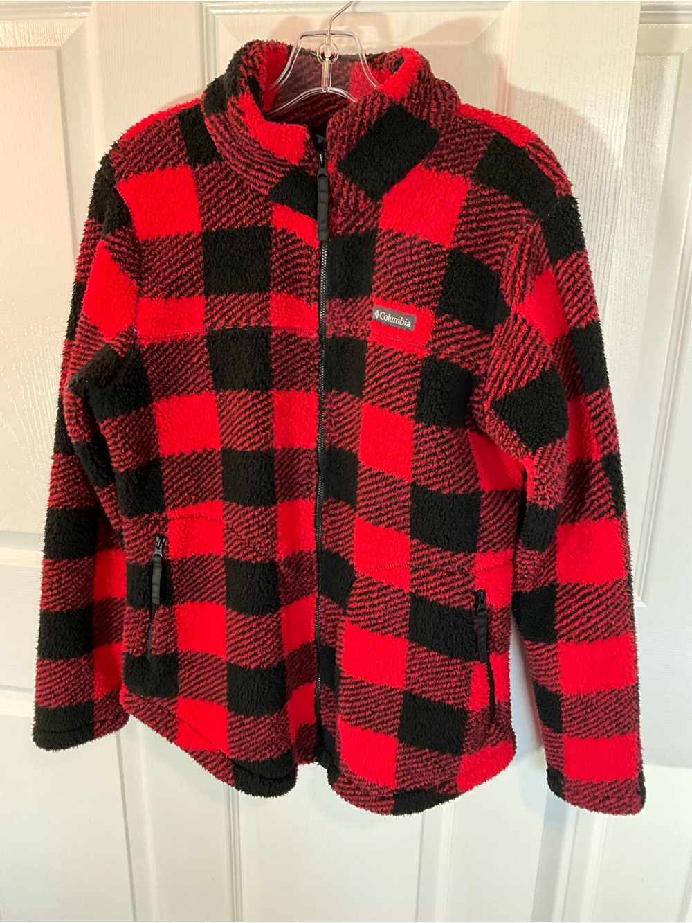 Columbia Red and Black Buffalo Plaid Fleece Jacket Size L